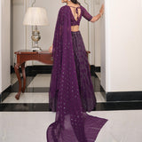 Wine Designer Georgette Lehenga