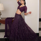 Wine Designer Georgette Lehenga