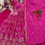 Shiny Pink Chinon Silk Gown