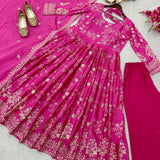 Shiny Pink Chinon Silk Gown