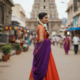 Orange Viscose Silk Half Half Saree