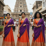 Orange Viscose Silk Half Half Saree
