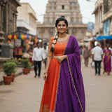 Orange Viscose Silk Half Half Saree