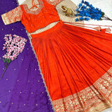 Orange Viscose Silk Half Half Saree