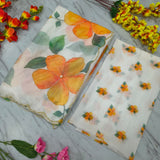 White Floral Print Silk Saree
