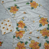 White Floral Print Silk Saree