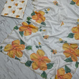 White Floral Print Silk Saree
