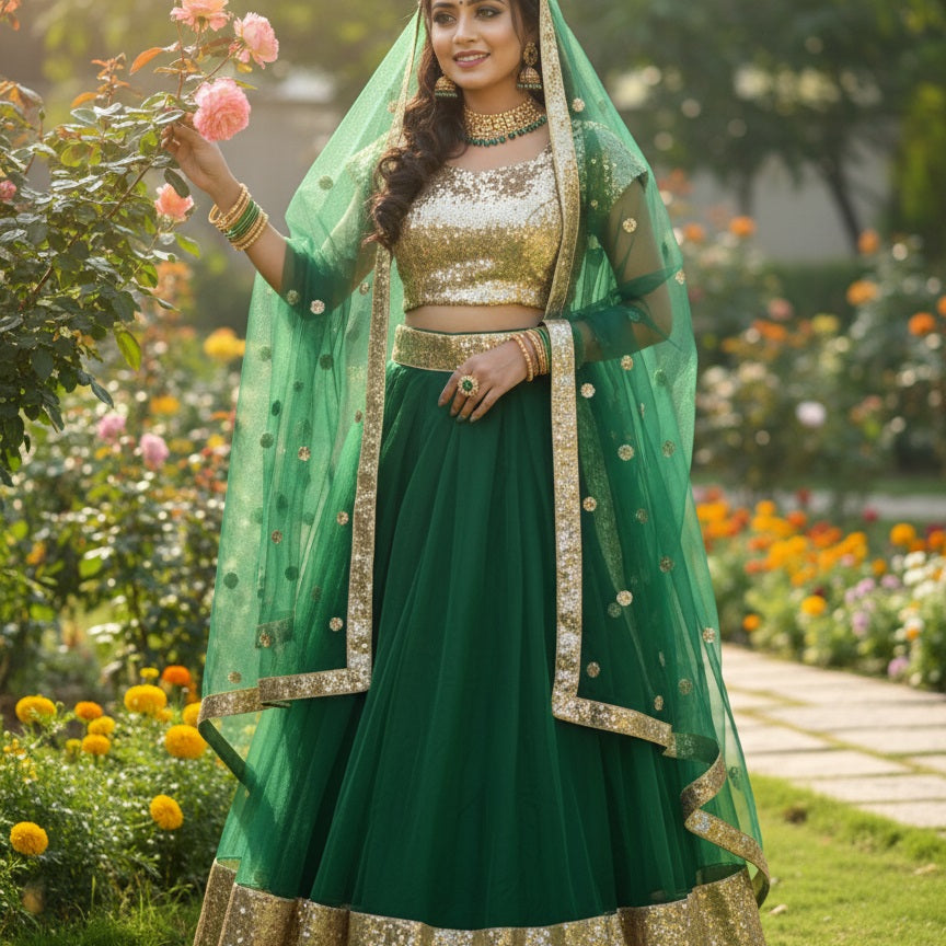 Wedding Net Sequence Work Lehenga