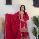 Premium Red Silk Top Plazzo