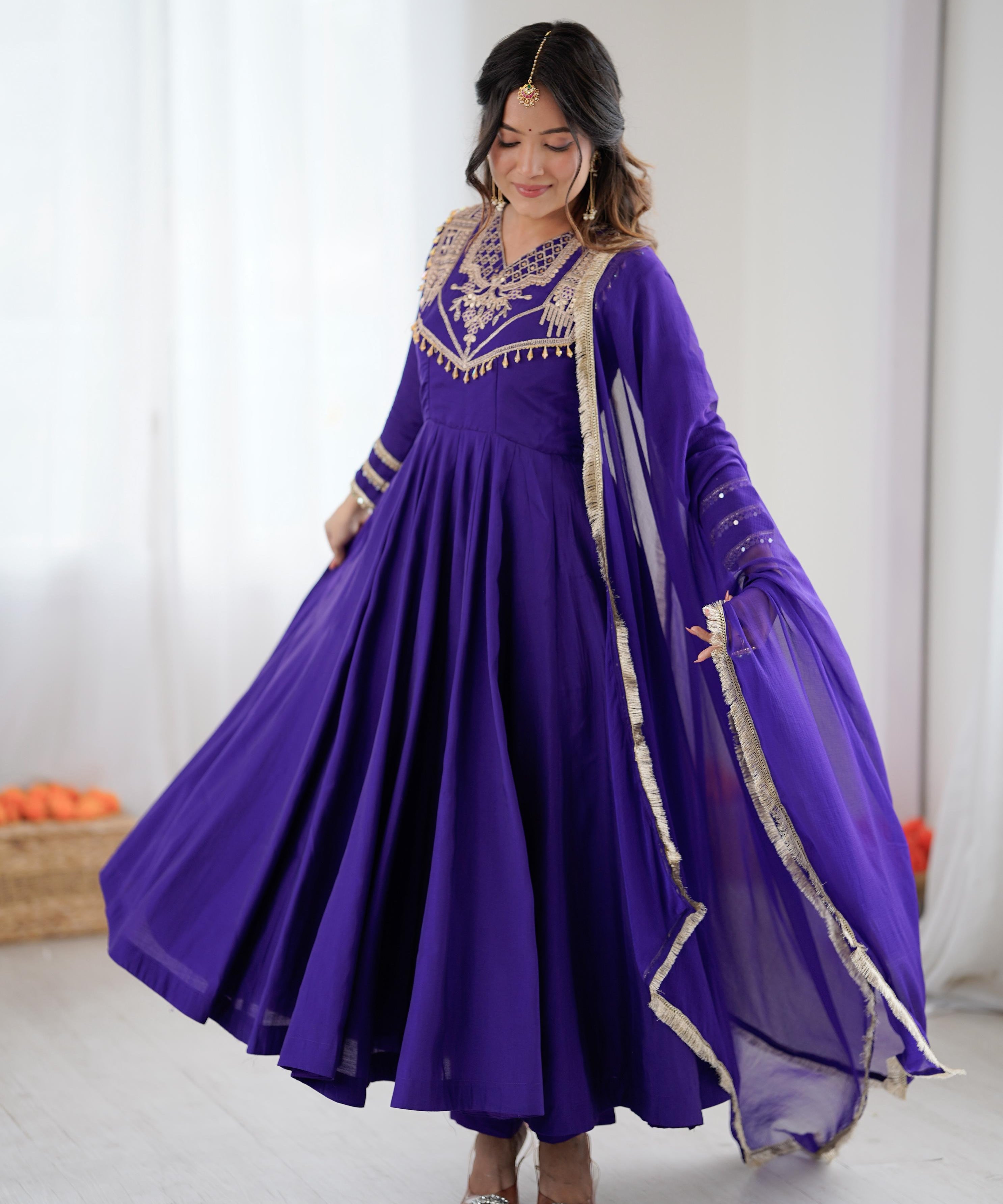 Festive Roman Silk Anarkali Gown