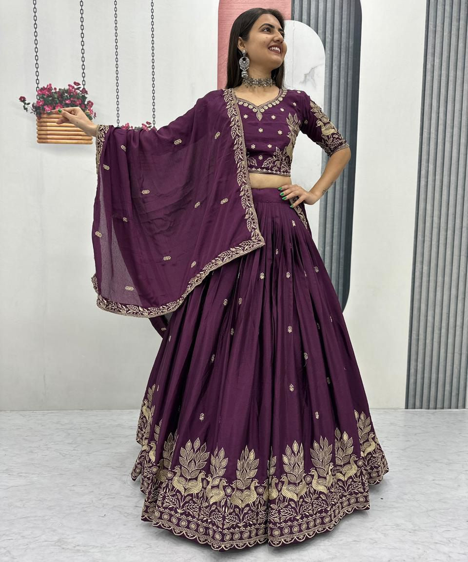 Shiny Chinon Embroidered Lehenga