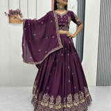 Shiny Chinon Embroidered Lehenga