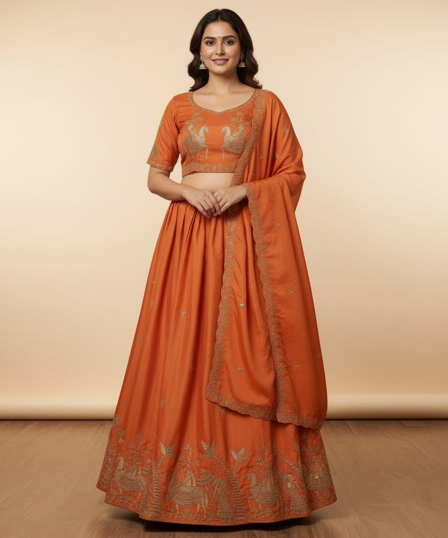 Traditional Silk Embroidered Lehenga