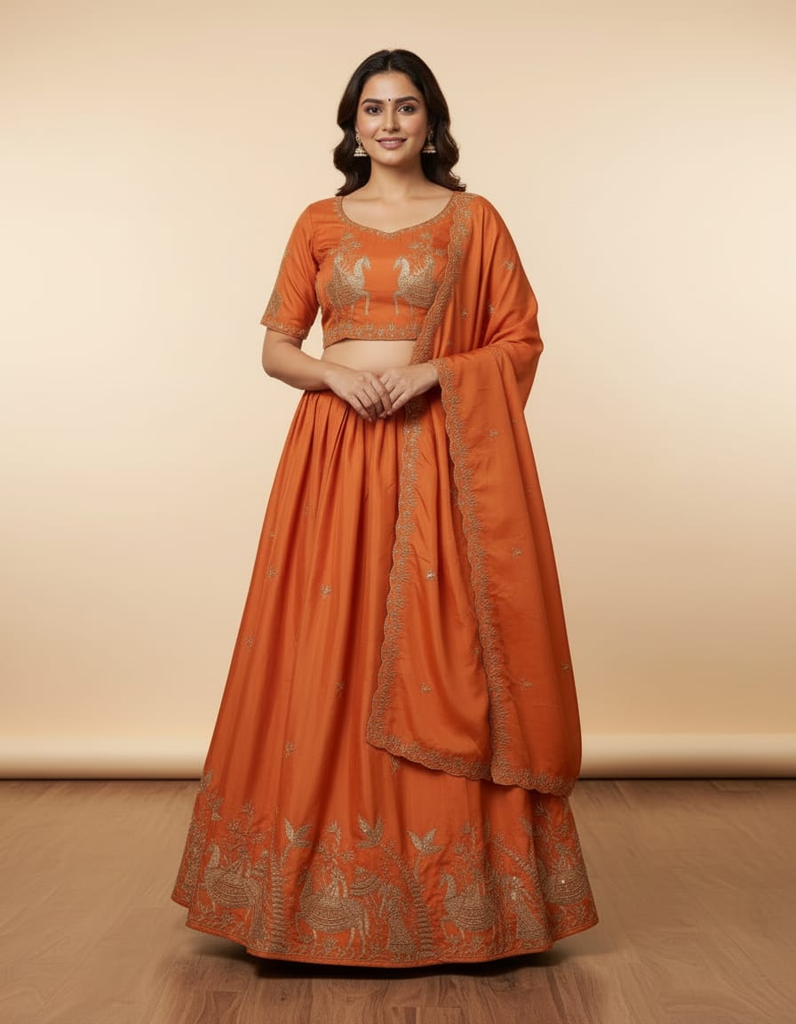 Traditional Silk Embroidered Lehenga