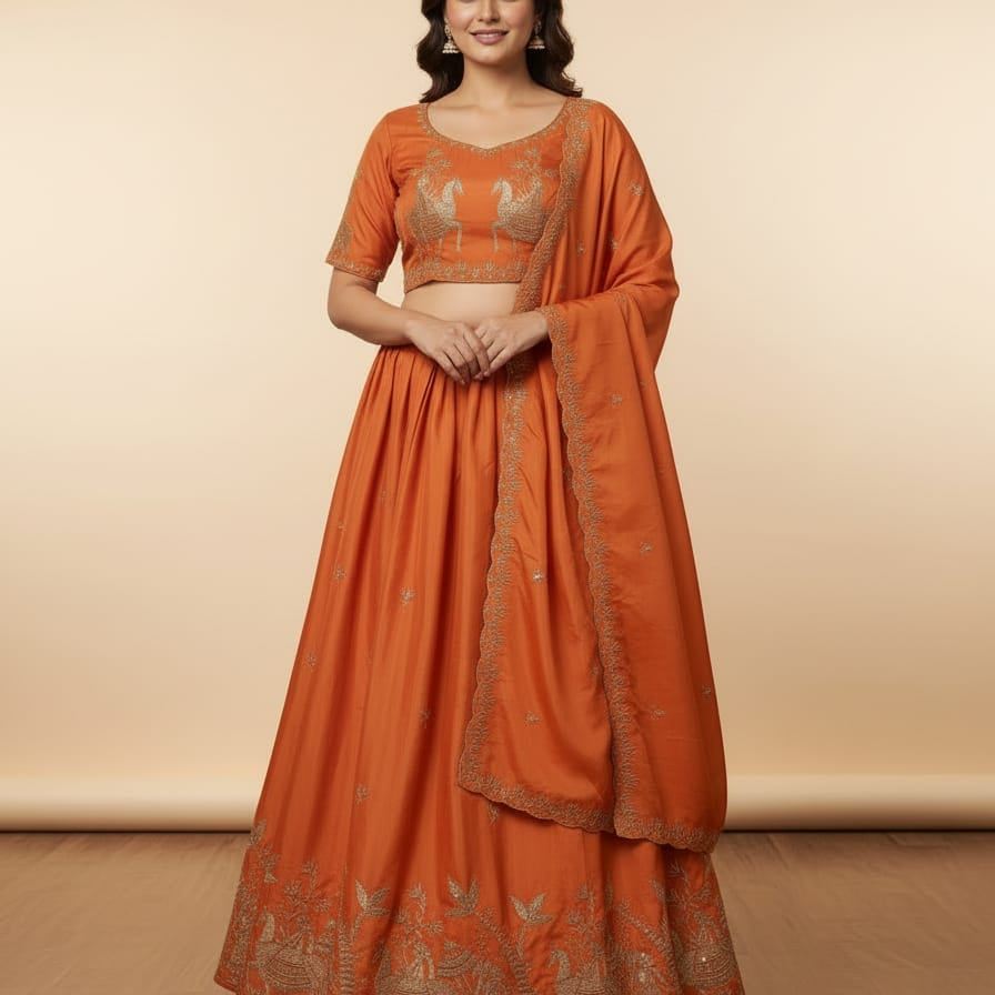 Traditional Silk Embroidered Lehenga