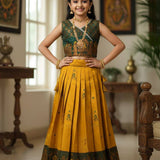 Kids Mustard Soft Lichi Silk Lehenga
