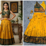 Kids Mustard Soft Lichi Silk Lehenga