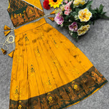 Kids Mustard Soft Lichi Silk Lehenga