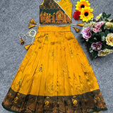 Kids Mustard Soft Lichi Silk Lehenga