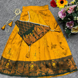 Kids Mustard Soft Lichi Silk Lehenga