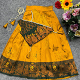 Kids Mustard Soft Lichi Silk Lehenga
