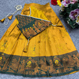 Kids Mustard Soft Lichi Silk Lehenga