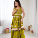 Olive Green Embroidered  Top Lehenga