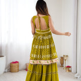 Olive Green Embroidered  Top Lehenga