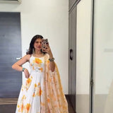 Stylish White Floral Print Gown