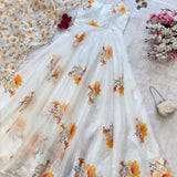 Stylish White Floral Print Gown