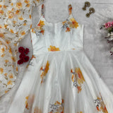 Stylish White Floral Print Gown