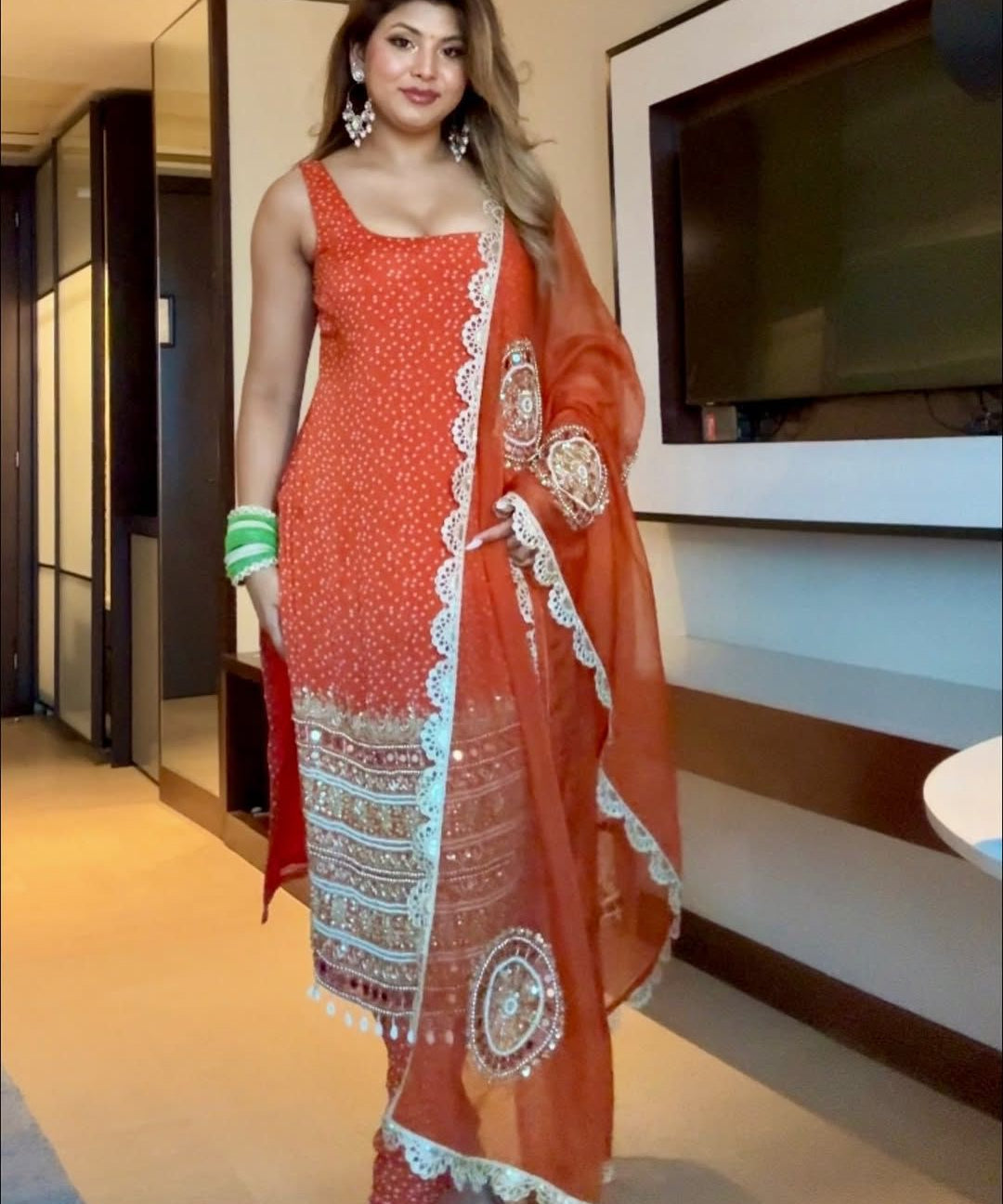 Desirable Bandhej Print Suit
