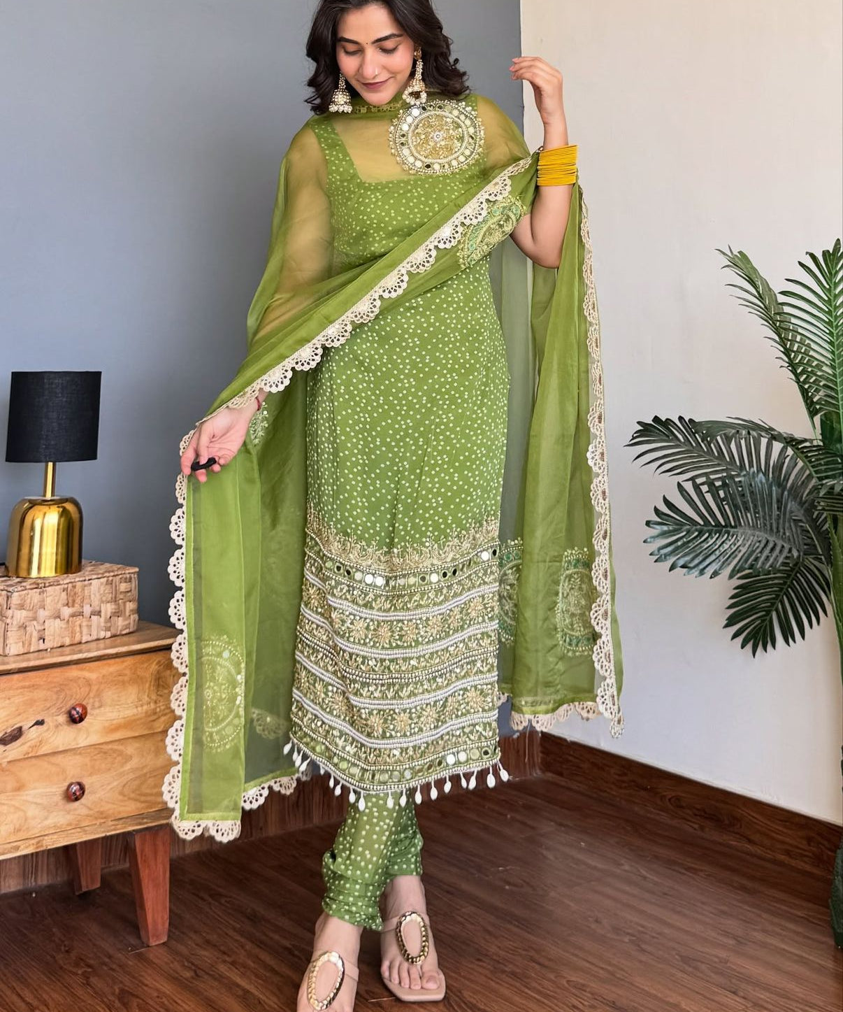 Desirable Bandhej Print Suit