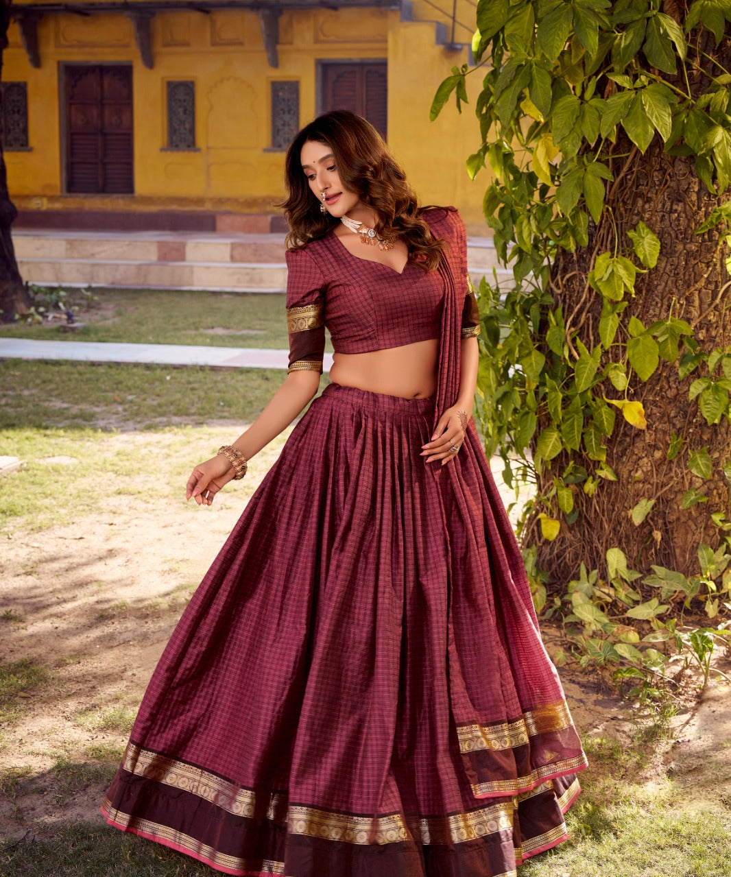 Swasthika Cotton Zari Woven Lehenga