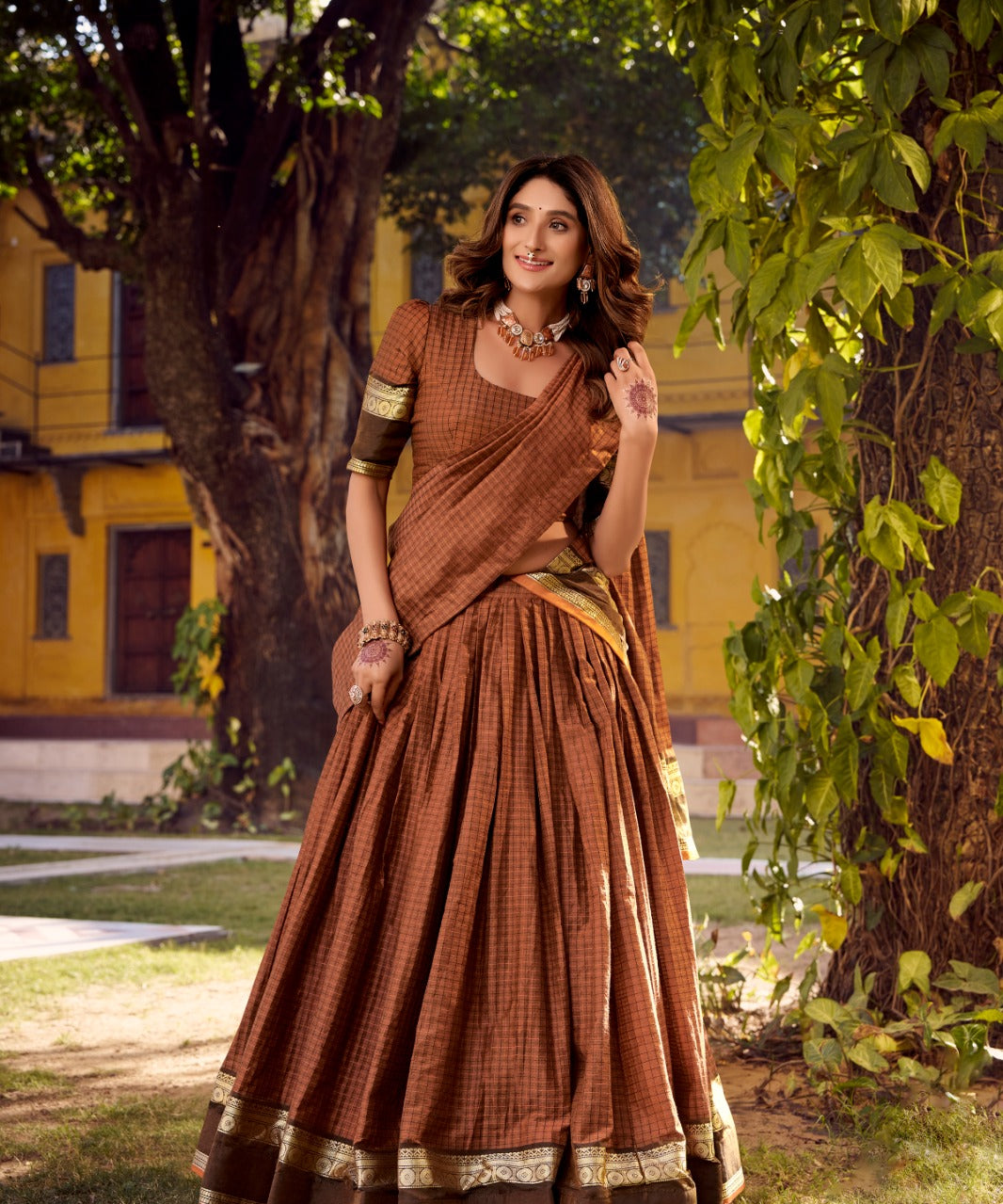 Swasthika Cotton Zari Woven Lehenga