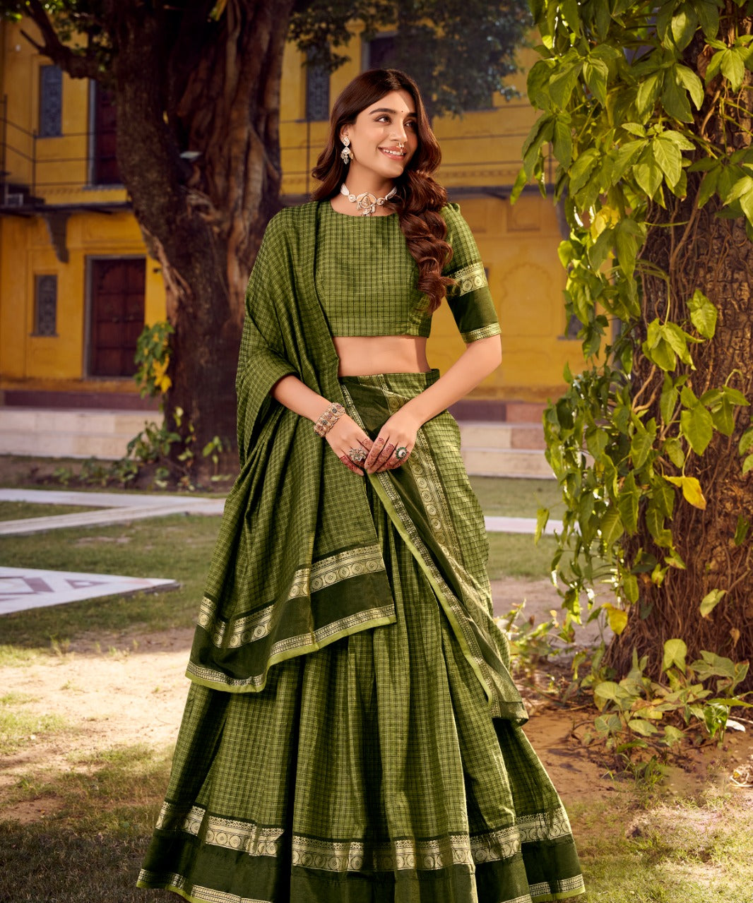 Swasthika Cotton Zari Woven Lehenga