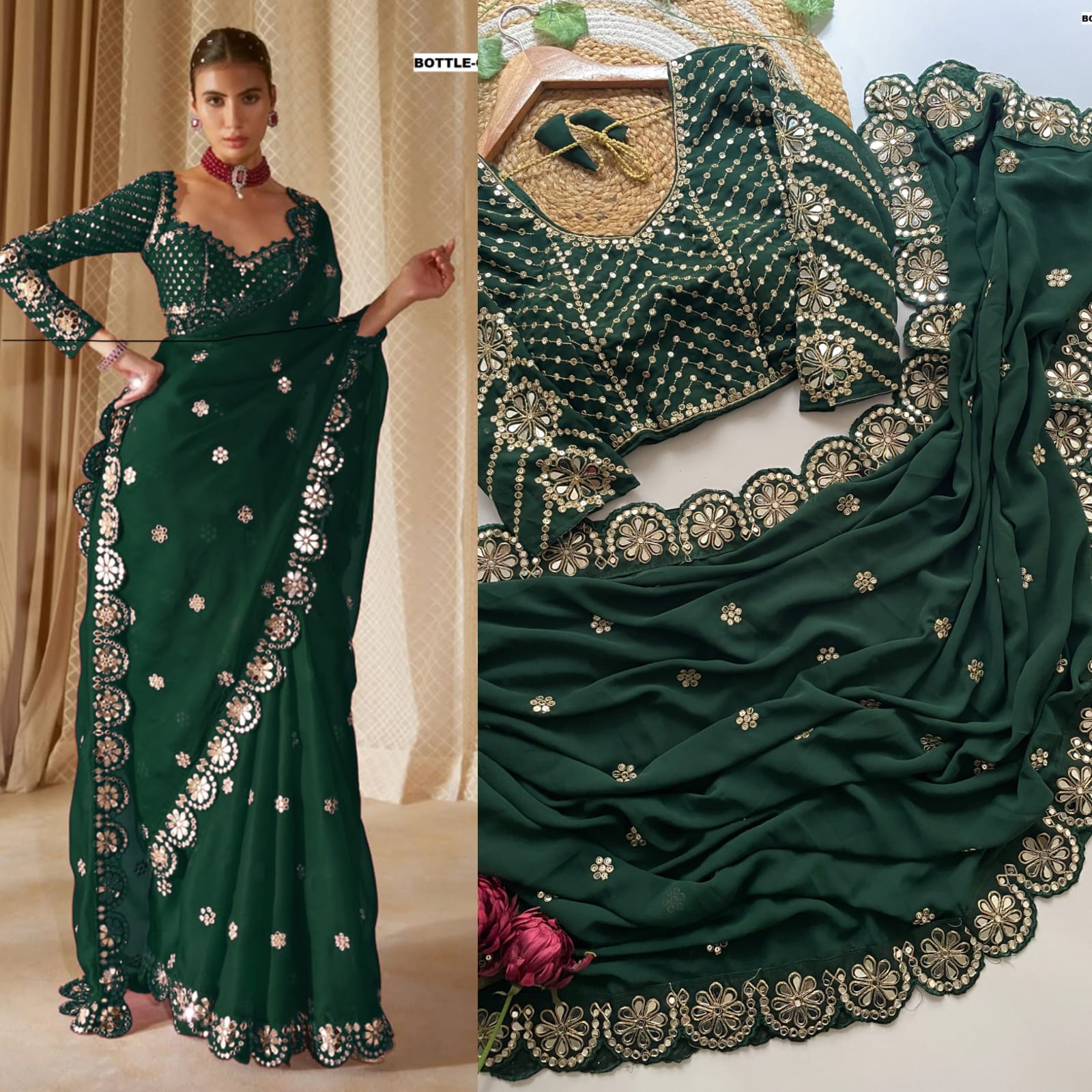 Blockbuster Mirror Work Saree