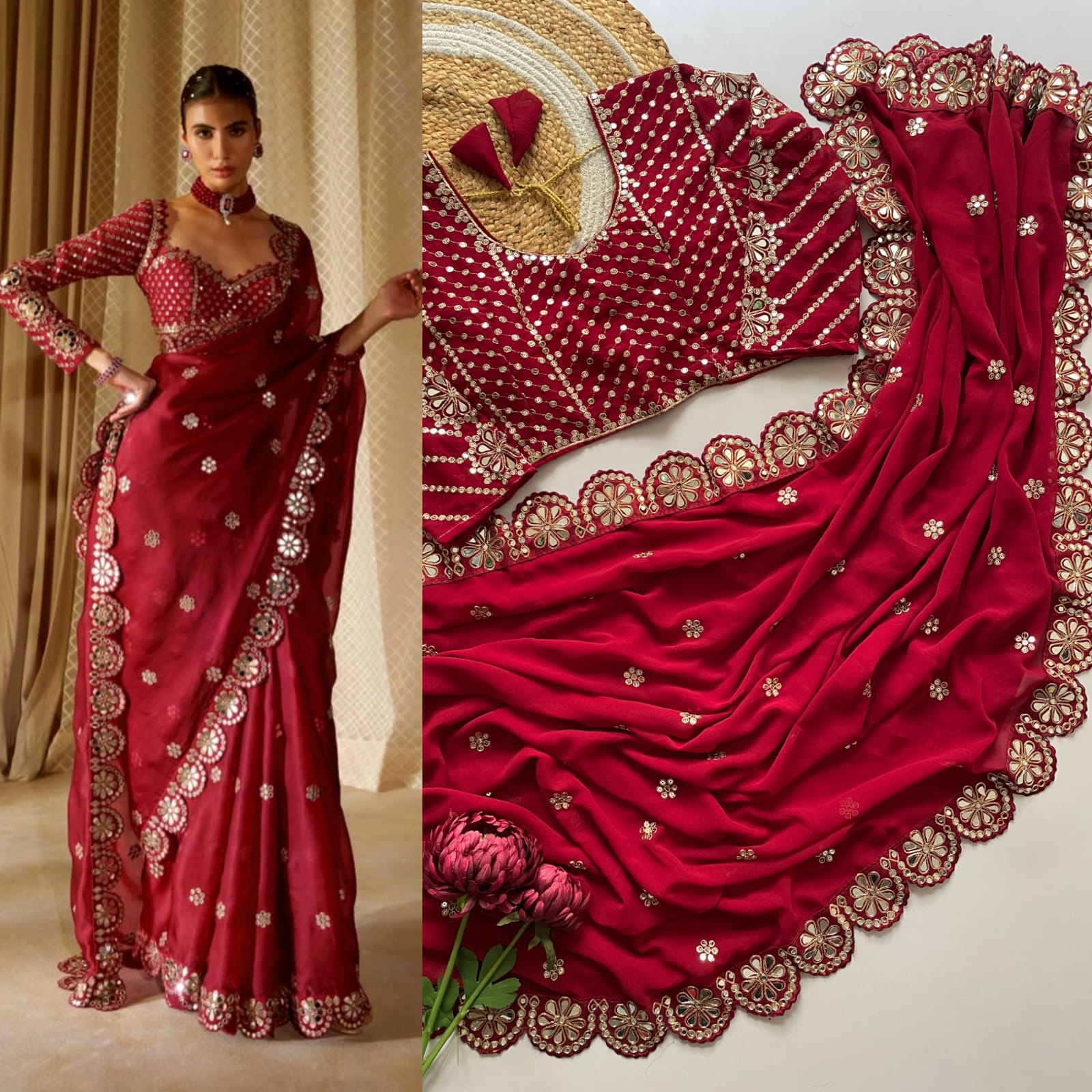 Blockbuster Mirror Work Saree