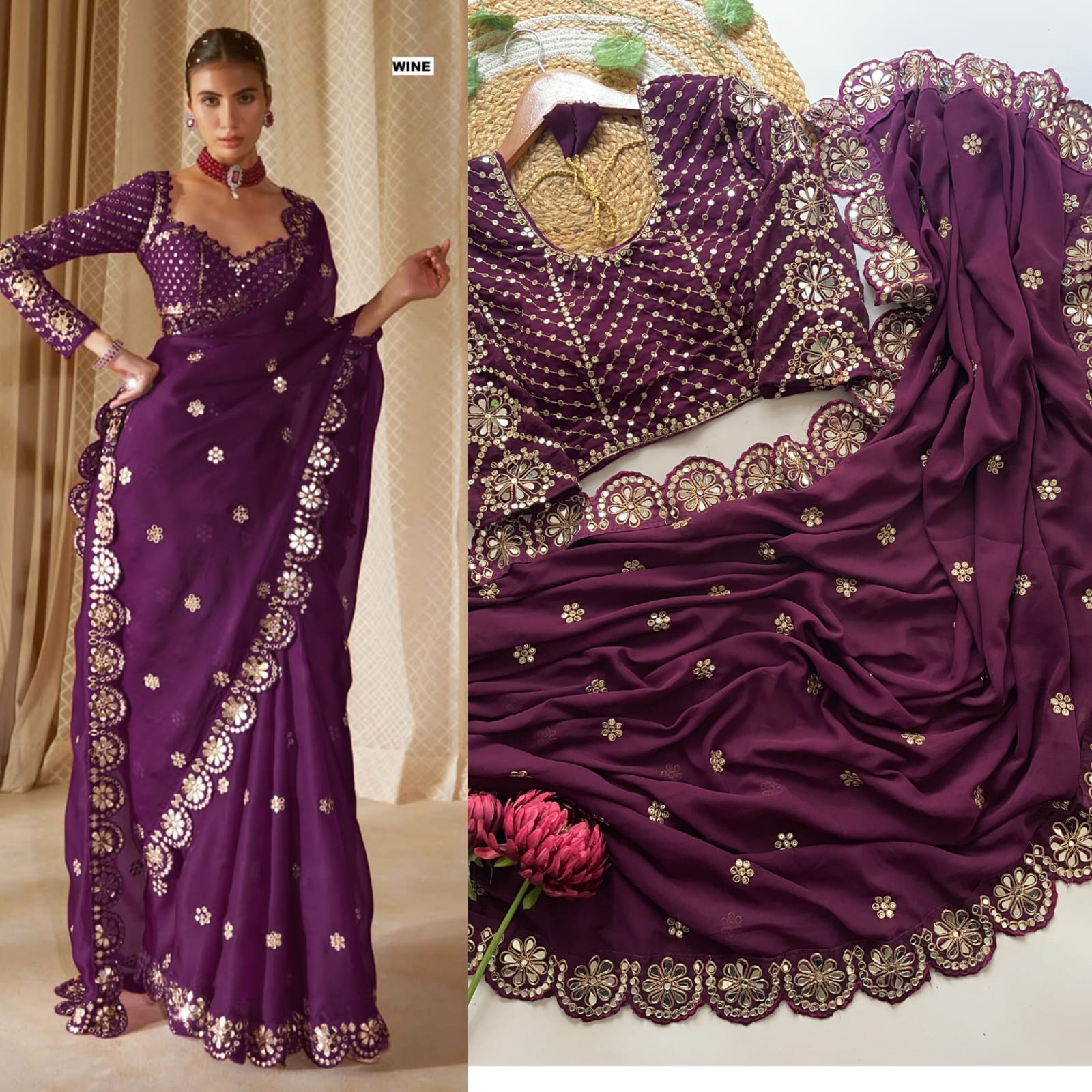 Blockbuster Mirror Work Saree