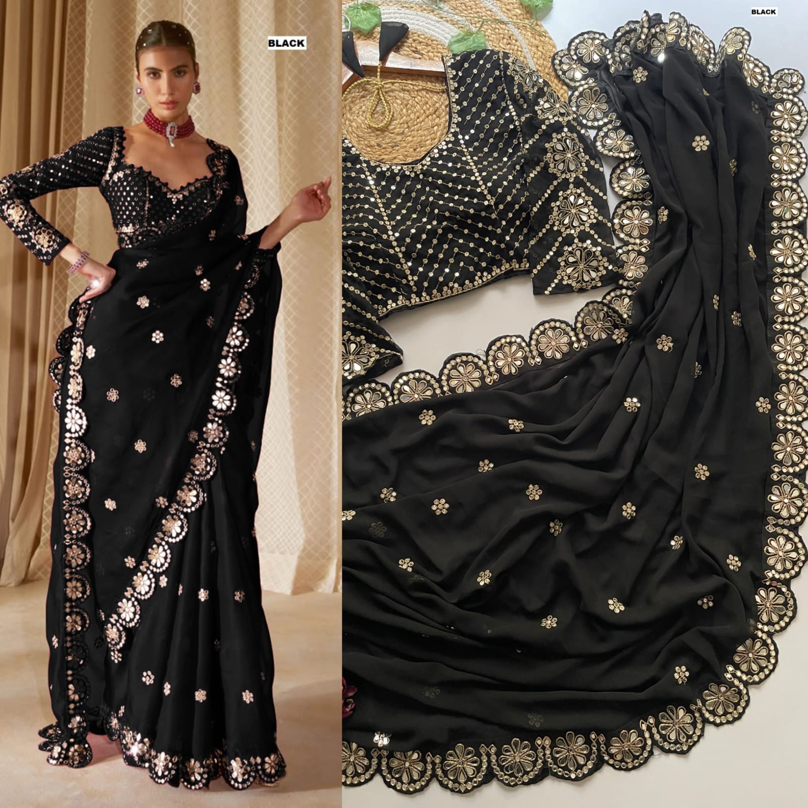 Blockbuster Mirror Work Saree