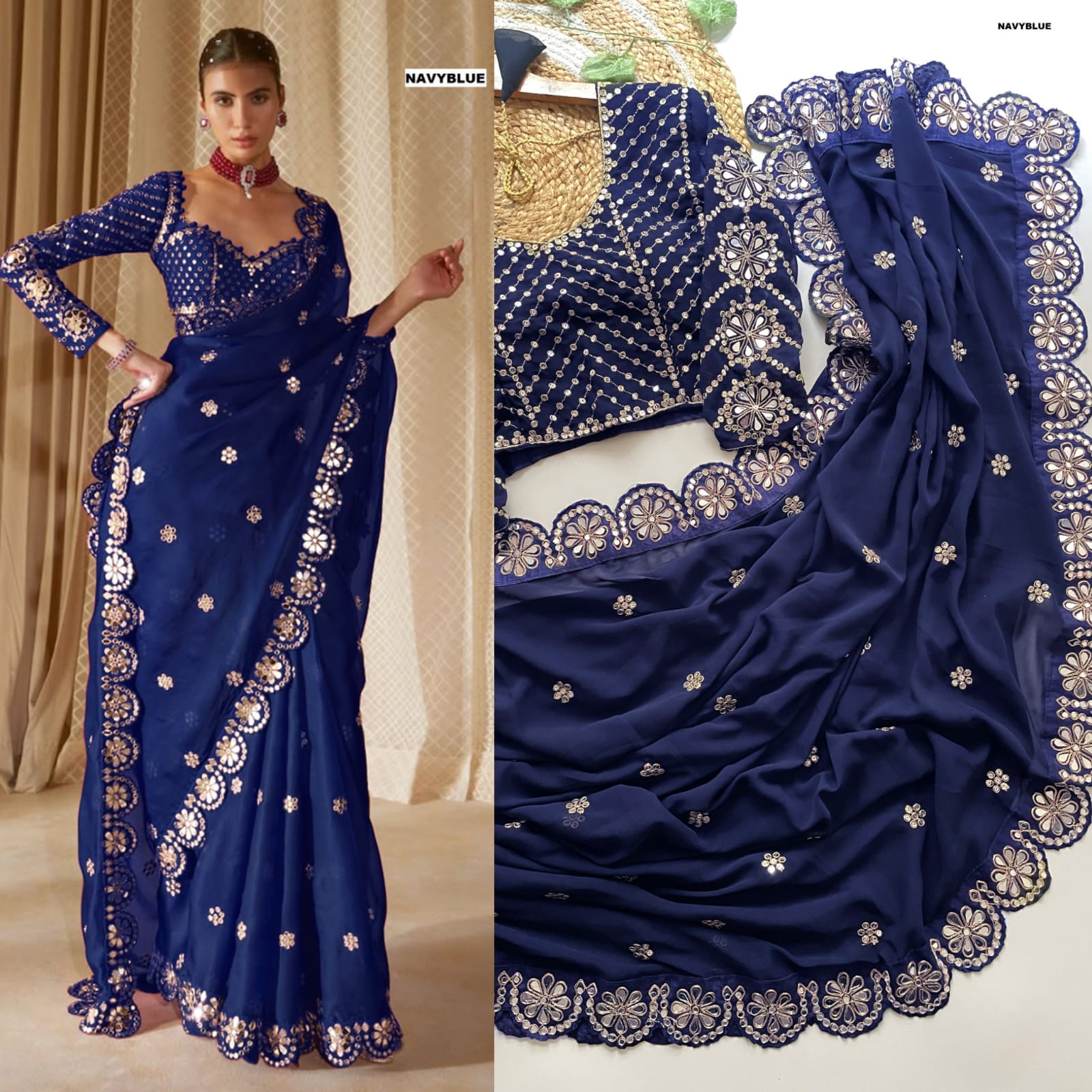 Blockbuster Mirror Work Saree