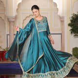 Shiny Rama Silk Anarkali Gown