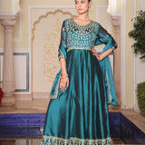 Shiny Rama Silk Anarkali Gown