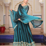 Shiny Rama Silk Anarkali Gown