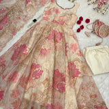 Modern Floral Print Anrkali Suit
