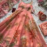 Modern Floral Print Anrkali Suit