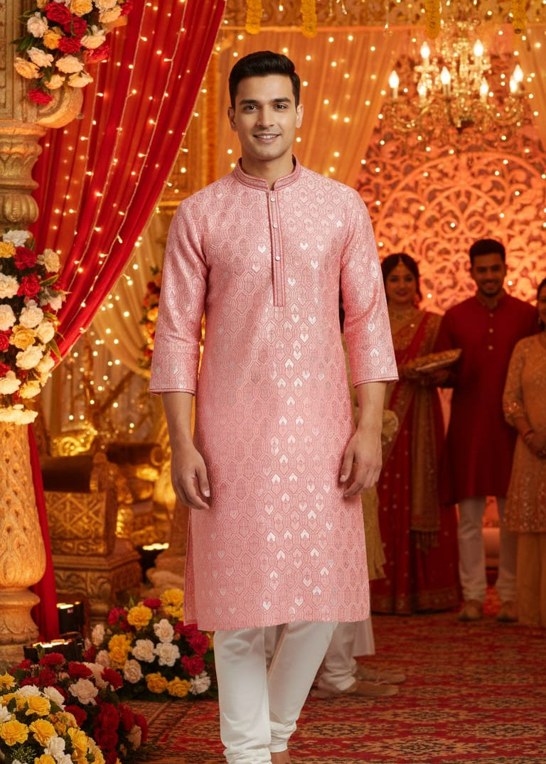 Wedding Men's Jacquard Silk Kurta