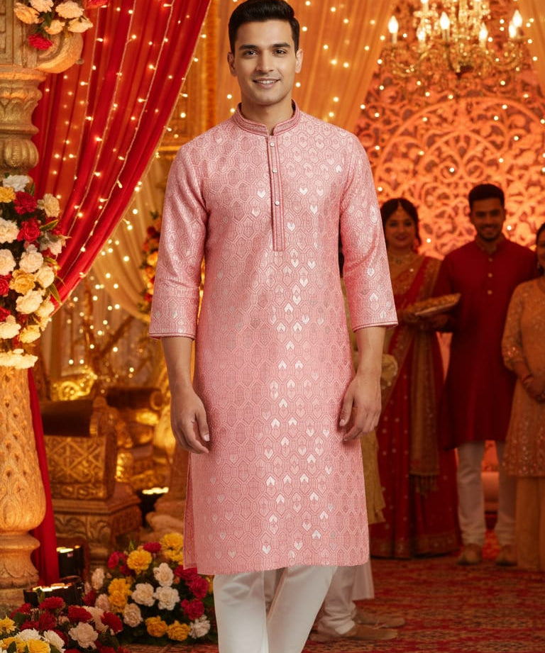 Wedding Men's Jacquard Silk Kurta