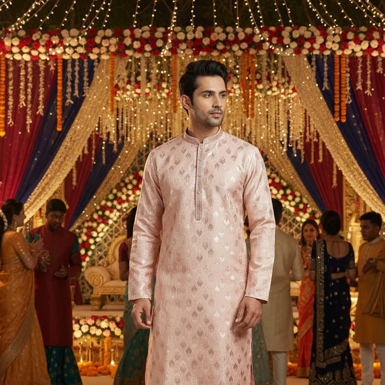 Wedding Men's Jacquard Silk Kurta