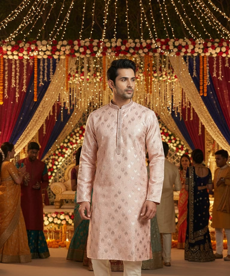 Wedding Men's Jacquard Silk Kurta